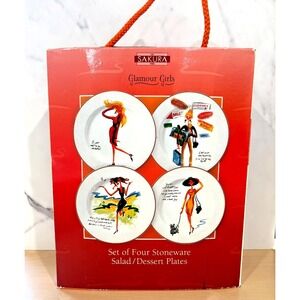 Vintage Sakura Glamour Girls Stoneware Salad Dessert Plates Set of 4 Boxed